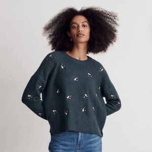 Madewell Embroidered Cross-Stitch Floral Pullover Sweater